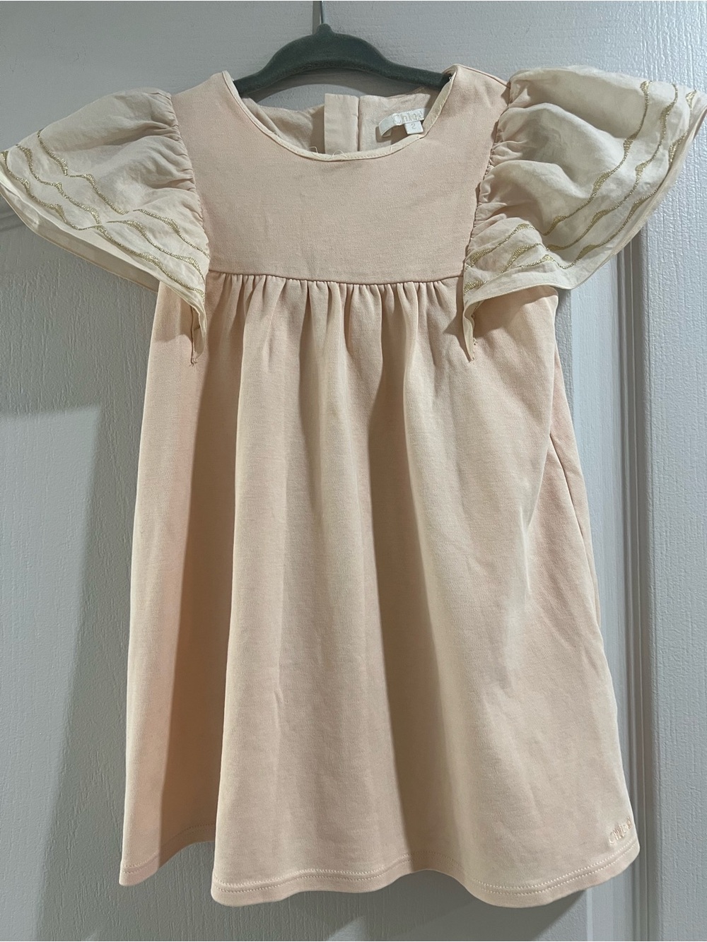Chloe Girls' Peach Dress with Cream Puff Sleeves